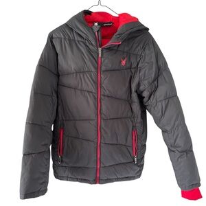 Spyder Kids Charcoal and Crimson Puffer Jacket